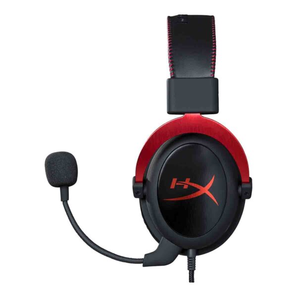 auriculares hyperx cloud II vistos desde la izquierda con logo rojo sobre fondo blanco