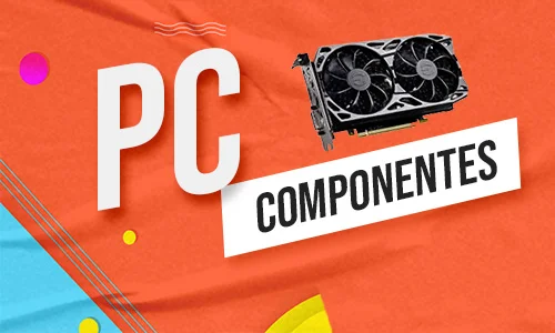 pc componentes, letras sobre fondo color naranja